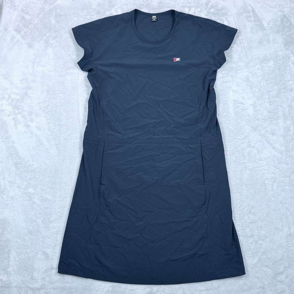 Helly Hansen Thalia Dress Women Medium Navy Blue Cinch Waist Raglan Short Sleeve